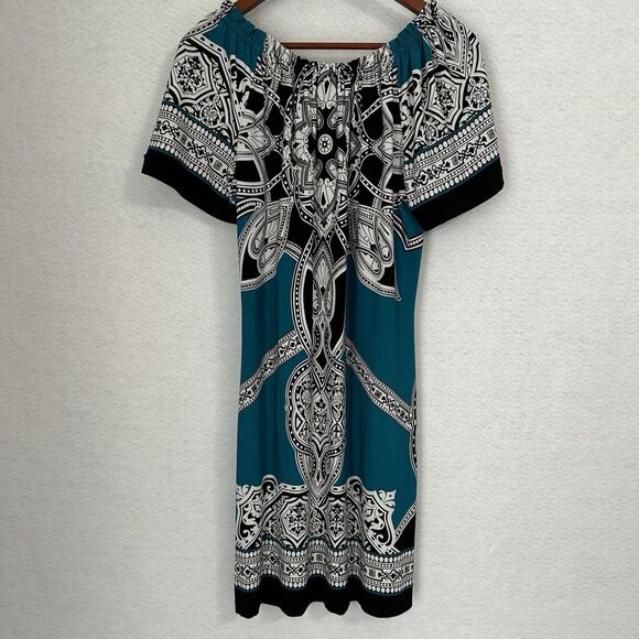 Saint Tropez West Dress Women 8 Multi Paisley Comfy Casual Stretch Peasant Boho - Picture 10 of 10